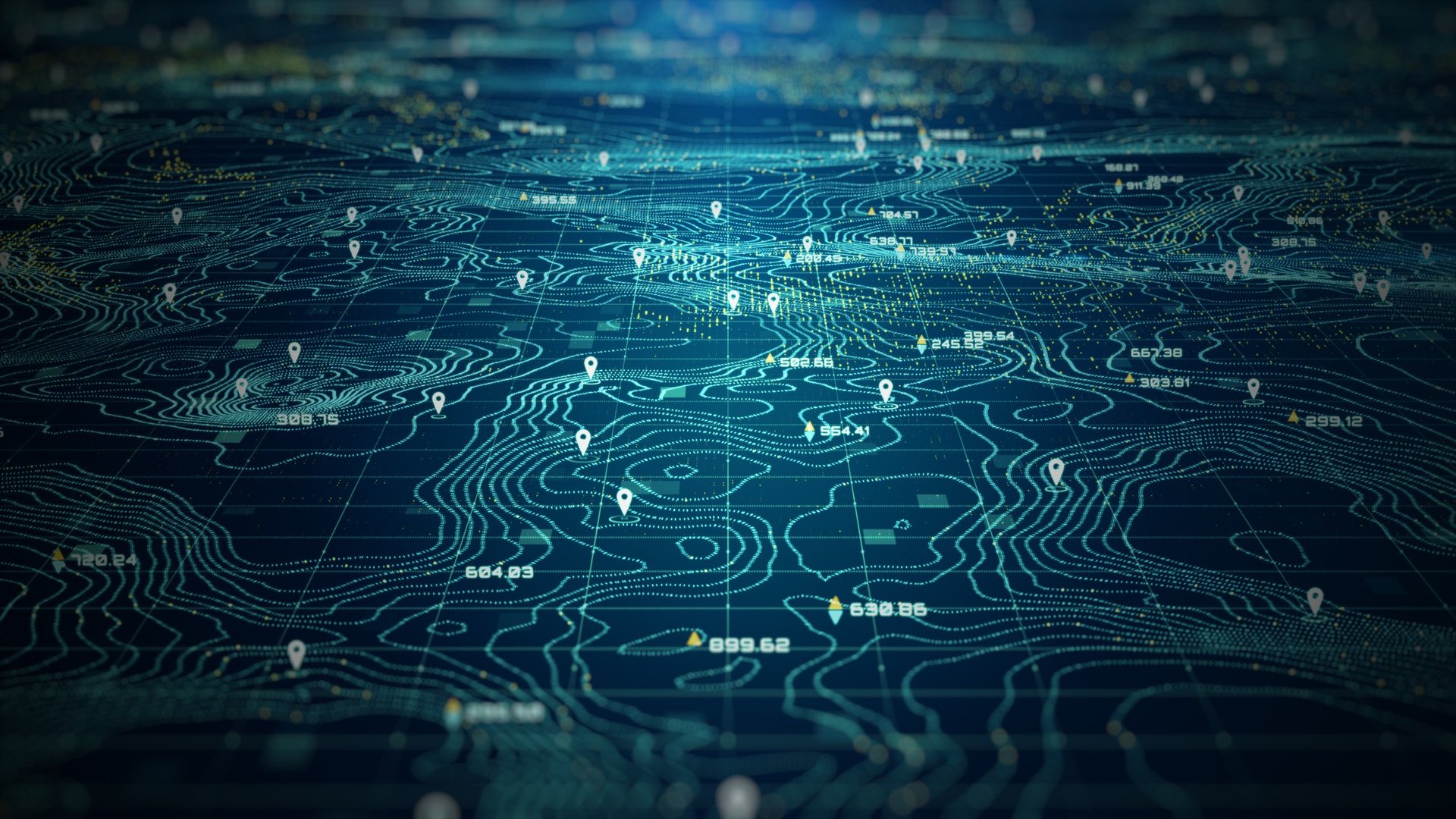 High-tech digital topographic map with geospatial analytics and data points